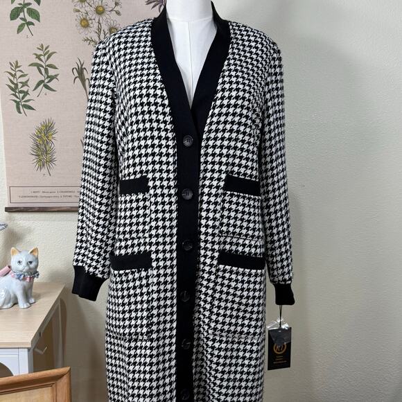 Kathy Ireland Tweed Wool Blend Coat Duster Jacket Houndstooth Heritage NWT L - Picture 3 of 7